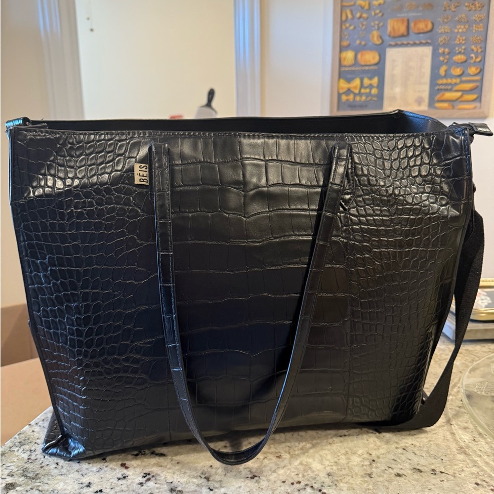Beis Black Croc Large Work Tote